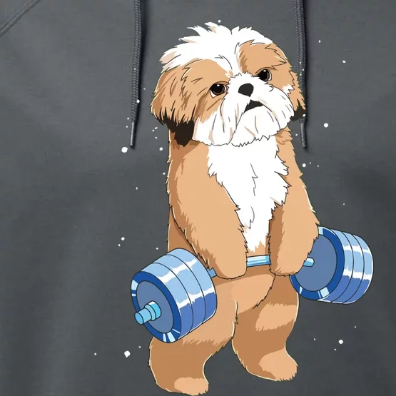 Funny Dog Deadlift Shih Tzu Performance Fleece Hoodie