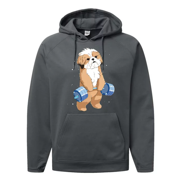 Funny Dog Deadlift Shih Tzu Performance Fleece Hoodie