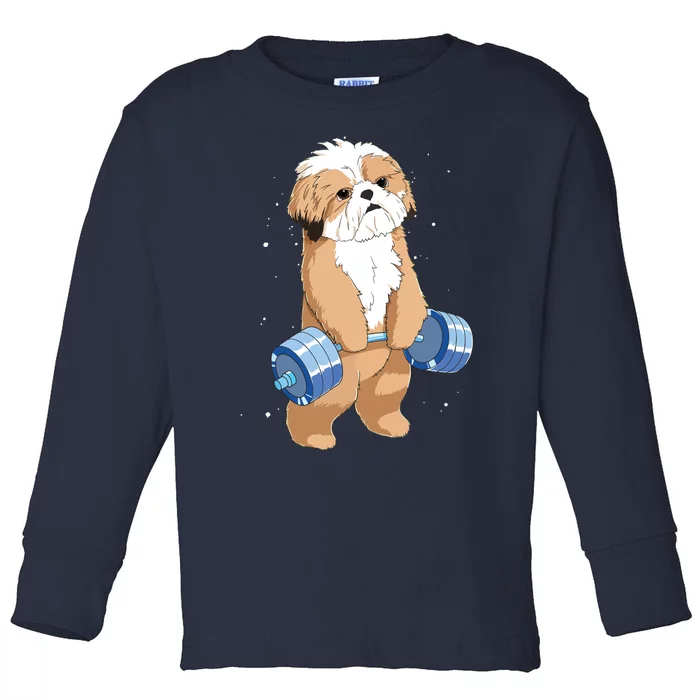 Funny Dog Deadlift Shih Tzu Toddler Long Sleeve Shirt