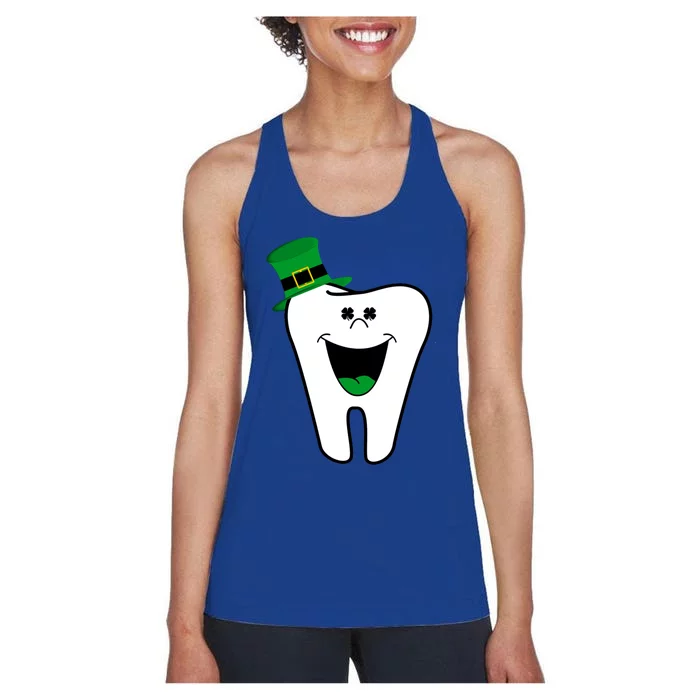 Funny Dentist Dental Tooth Shamrock St Patrick Day Gift Women's Racerback Tank