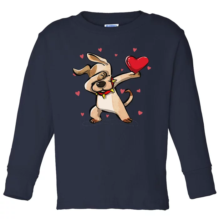 Funny Dabbing Dog Heart Valentine's Day Gifts Toddler Long Sleeve Shirt