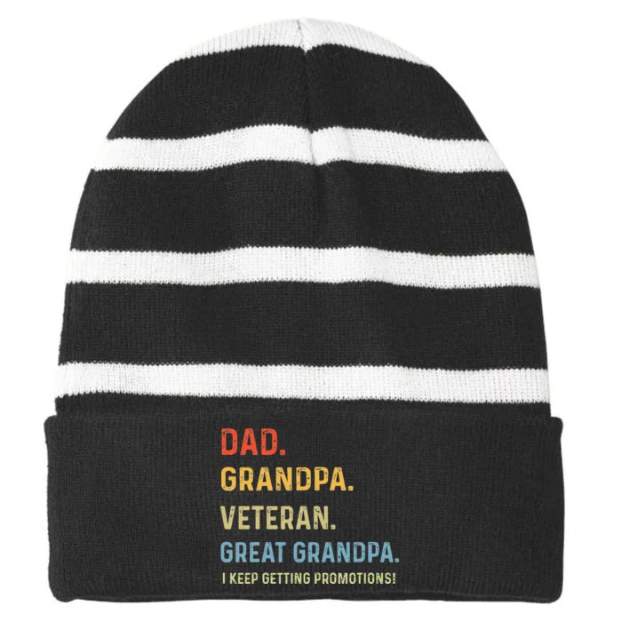 Fathers Day Dad Grandpa Veteran Great Grandpa Striped Beanie with Solid Band