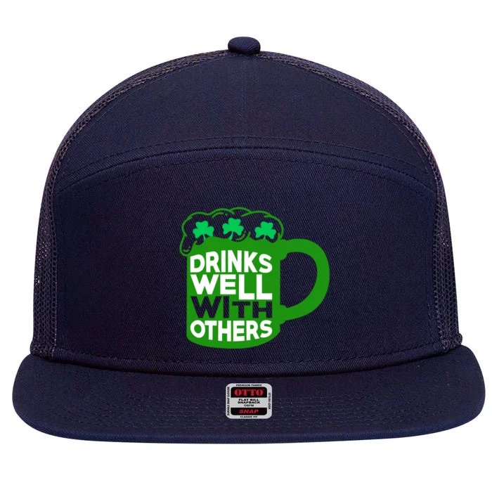 Funny Drinking Drinks Well With Others 7 Panel Mesh Trucker Snapback Hat