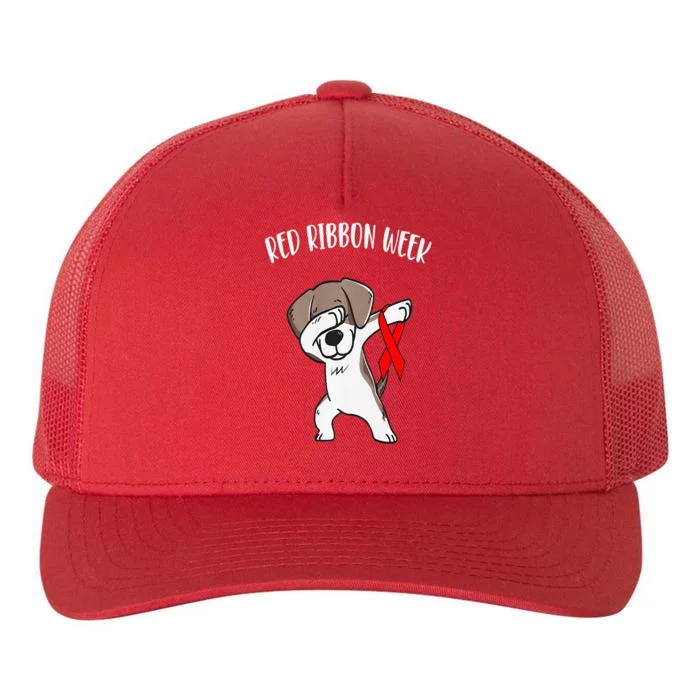 Funny Dabbing Dog We Wear Red For Red Ribbon Week Awareness Yupoong Adult 5-Panel Trucker Hat