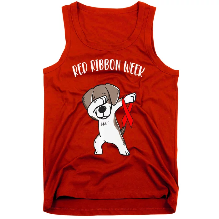 Funny Dabbing Dog We Wear Red For Red Ribbon Week Awareness Tank Top