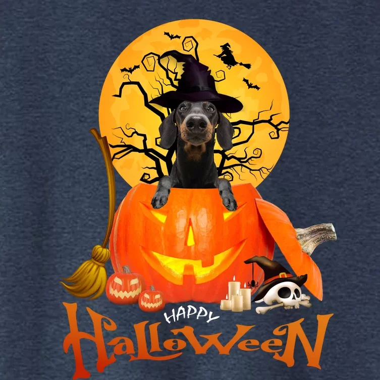 Funny Dachshund Dog Spooky Halloween Women's Crop Top Tee