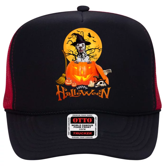 Funny Dalmatian Dog Spooky Halloween High Crown Mesh Trucker Hat