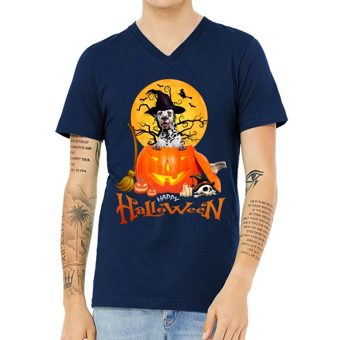 Funny Dalmatian Dog Spooky Halloween V-Neck T-Shirt