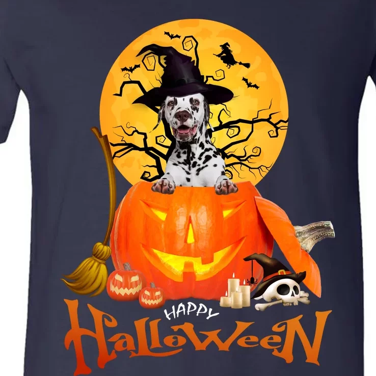 Funny Dalmatian Dog Spooky Halloween V-Neck T-Shirt