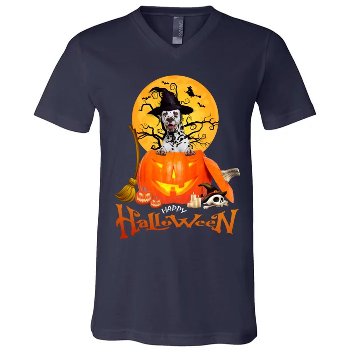 Funny Dalmatian Dog Spooky Halloween V-Neck T-Shirt