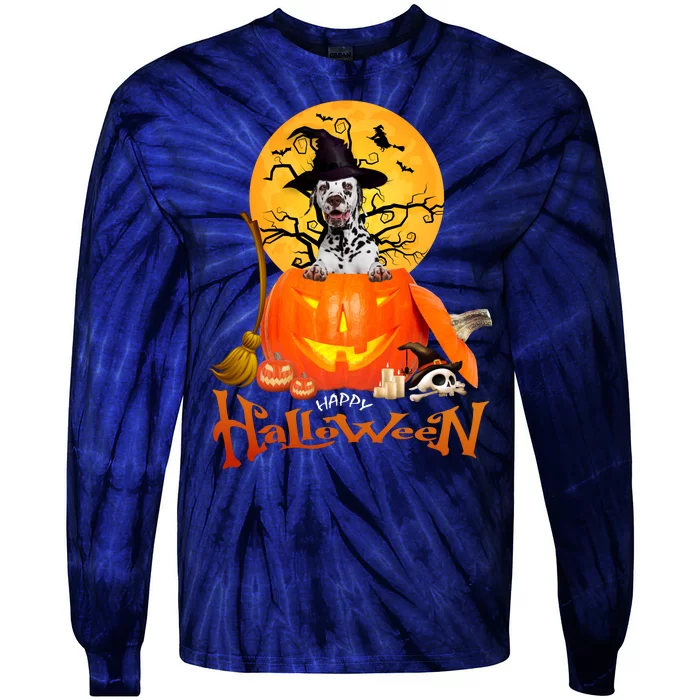 Funny Dalmatian Dog Spooky Halloween Tie-Dye Long Sleeve Shirt