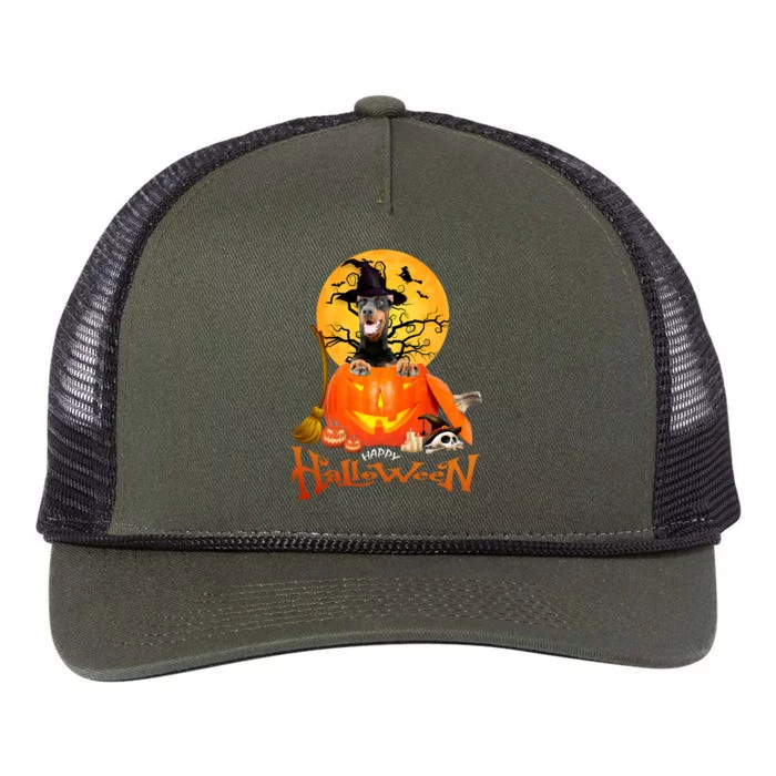 Funny Dobermann Dog Spooky Halloween Retro Rope Trucker Hat Cap