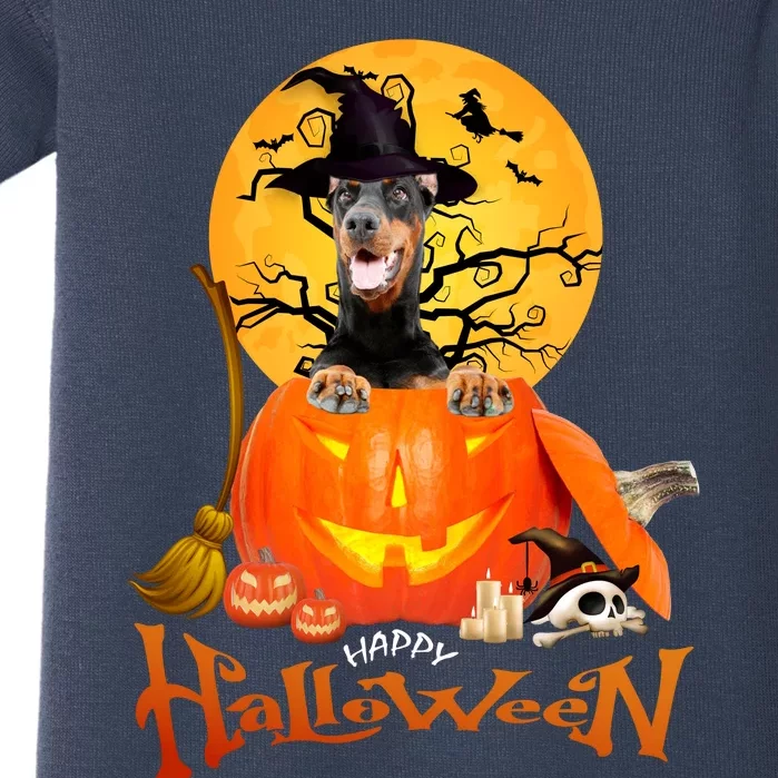 Funny Dobermann Dog Spooky Halloween Baby Bodysuit