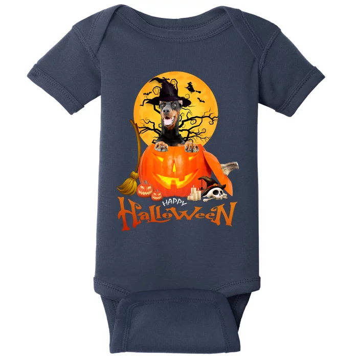 Funny Dobermann Dog Spooky Halloween Baby Bodysuit