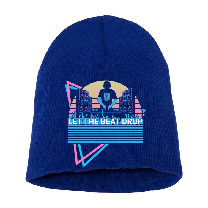 Funny Dj Disc Jockey Retro Let The Beat Drop Gift Short Acrylic Beanie