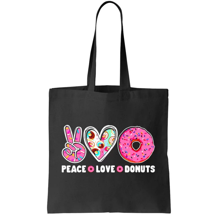 Funny Doughnut Day Donut Lover Peace Love Donuts Boy Girl Tote Bag