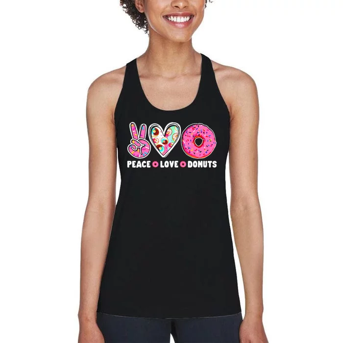 Funny Doughnut Day Donut Lover Peace Love Donuts Boy Girl Women's Racerback Tank