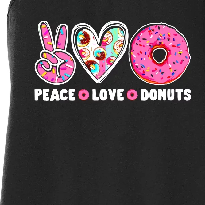 Funny Doughnut Day Donut Lover Peace Love Donuts Boy Girl Women's Racerback Tank