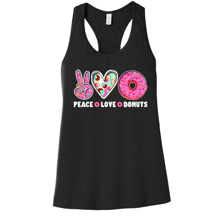 Funny Doughnut Day Donut Lover Peace Love Donuts Boy Girl Women's Racerback Tank