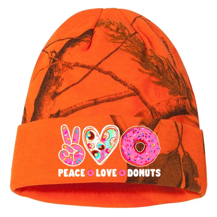 Funny Doughnut Day Donut Lover Peace Love Donuts Boy Girl Kati - 12in Camo Beanie