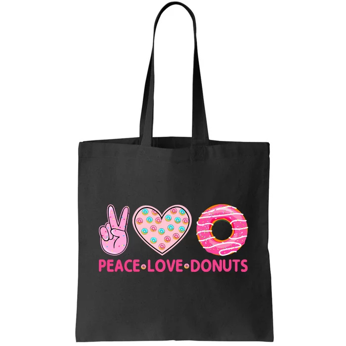 Funny Doughnut Donut Lover Peace Love Donuts Themed Tote Bag