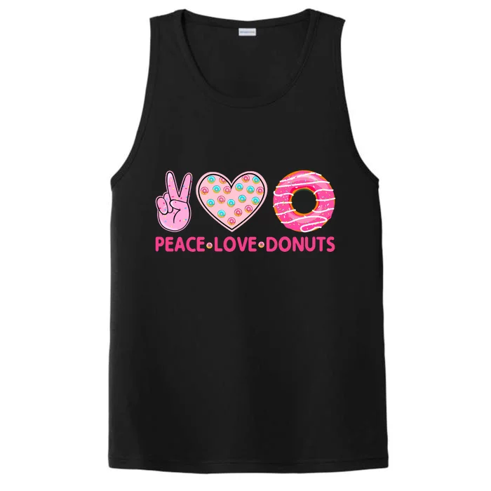 Funny Doughnut Donut Lover Peace Love Donuts Themed Performance Tank