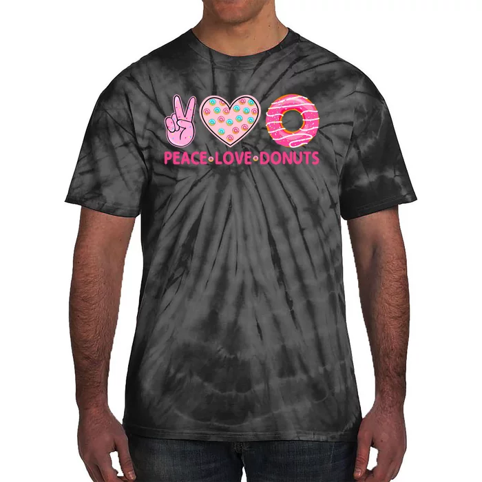 Funny Doughnut Donut Lover Peace Love Donuts Themed Tie-Dye T-Shirt