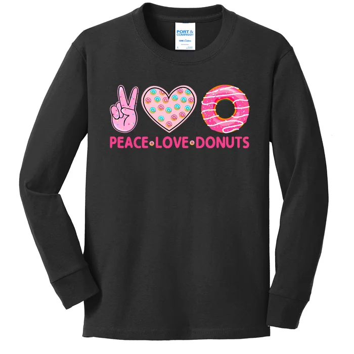 Funny Doughnut Donut Lover Peace Love Donuts Themed Kids Long Sleeve Shirt