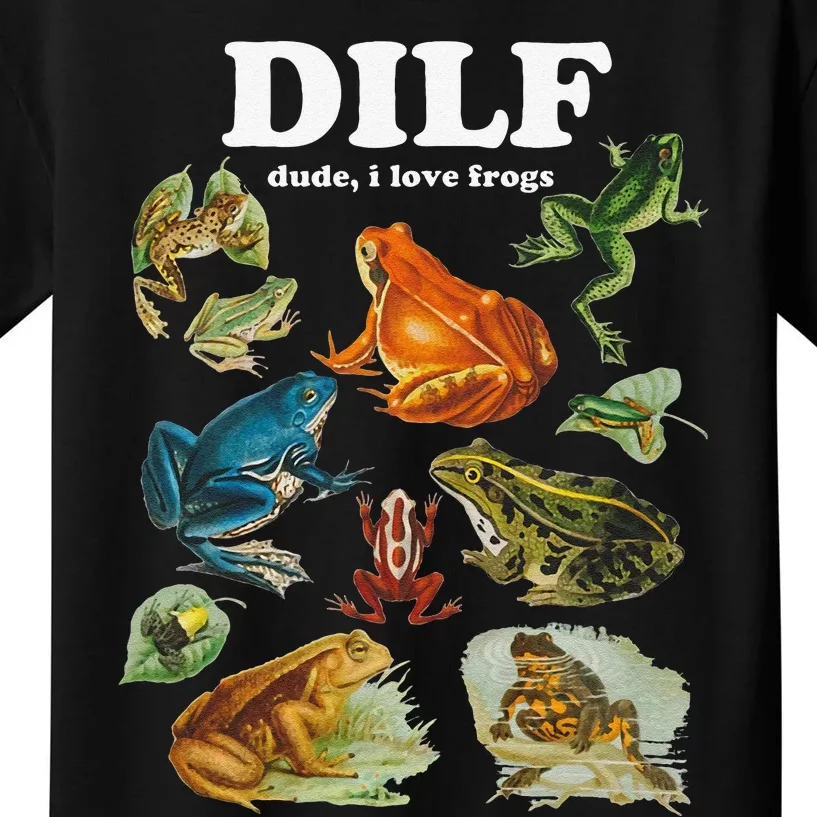 Funny Dilf Damn I Love Frogs Cottagecore Aesthetic Kids T-Shirt