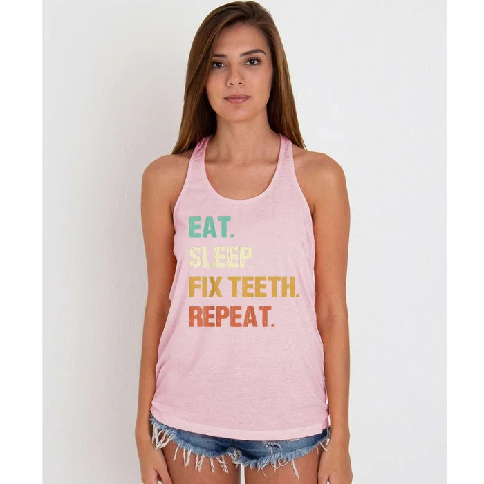 Funny Dentist Eat Sleep Fix Teeth Repeat Women's Knotted Racerback Tank