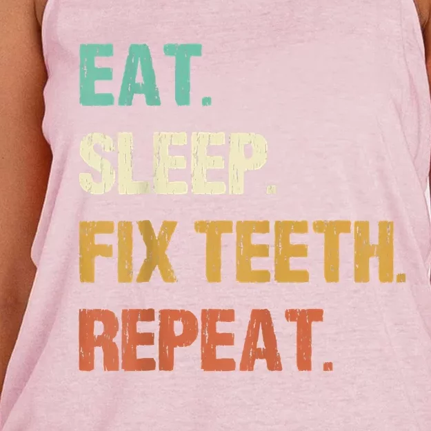 Funny Dentist Eat Sleep Fix Teeth Repeat Women's Knotted Racerback Tank