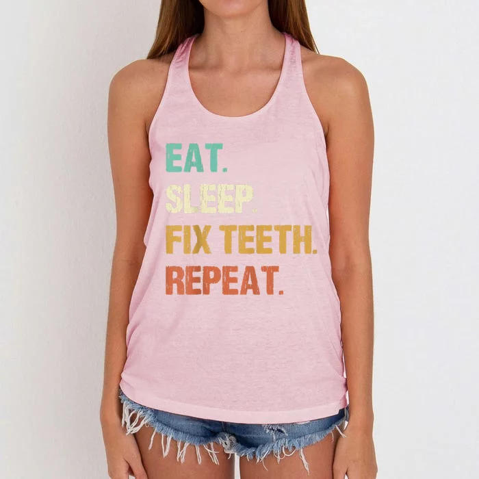 Funny Dentist Eat Sleep Fix Teeth Repeat Women's Knotted Racerback Tank