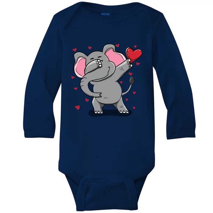 Funny Dabbing Elephant Heart Valentine's Day Gift Funny Gift Baby Long Sleeve Bodysuit