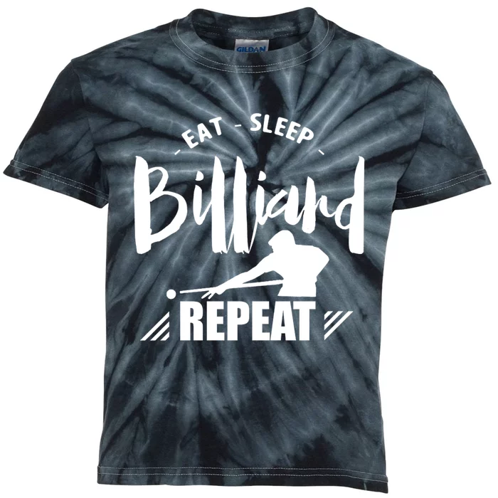 Father's Day Eat Sleep Billiards Repeat Pool Player Gift For Dad Kids Tie-Dye T-Shirt