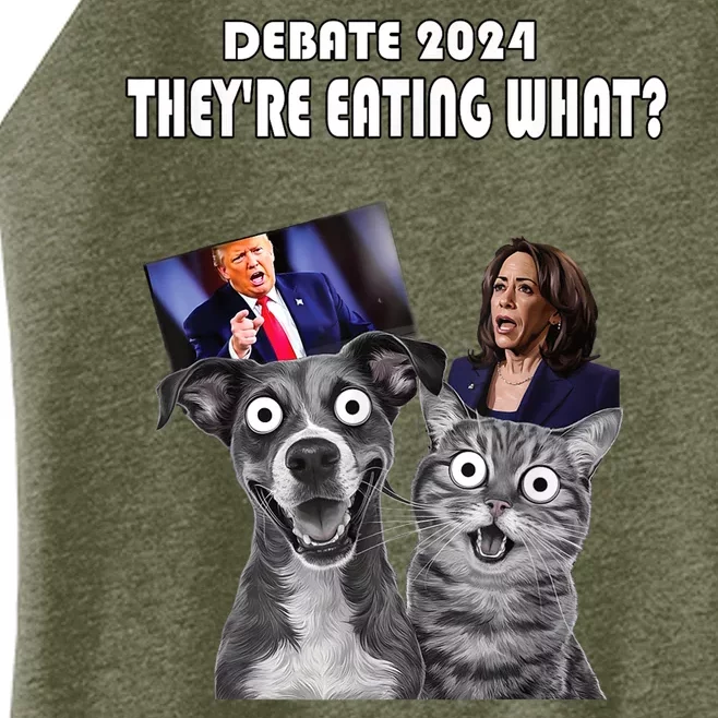 Funny Debate Election 2024 Pets Dog Cat TheyRe Eating What Women’s Perfect Tri Rocker Tank