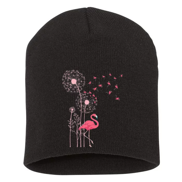 Flower Dandelion Exotic Animal Tropical Bird Pink Flamingo Short Acrylic Beanie