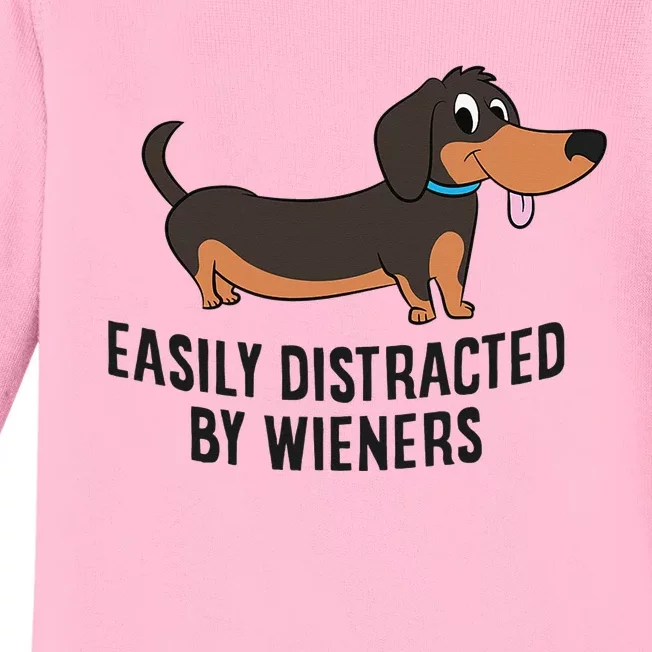 Funny Dachshund Easily Distracted By Wiener Dogs Baby Long Sleeve Bodysuit