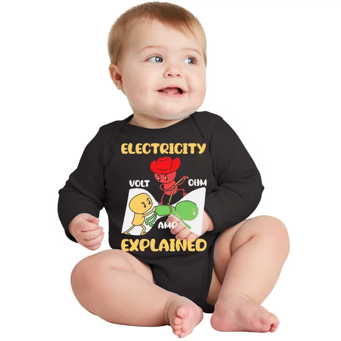 Funny Design Electricity Explained Electrician Electricity Baby Long Sleeve Bodysuit