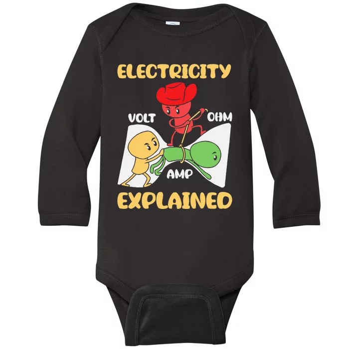 Funny Design Electricity Explained Electrician Electricity Baby Long Sleeve Bodysuit