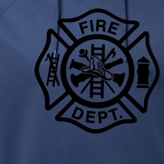 Fire Dept Emblem Badge Firefighter Logo Performance Fleece Hoodie