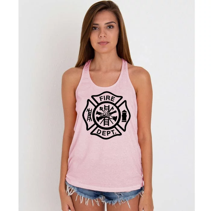 Fire Dept Emblem Badge Firefighter Logo Women's Knotted Racerback Tank