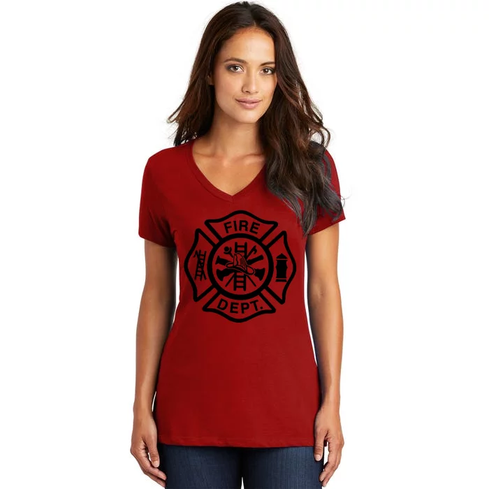 Fire Dept Emblem Badge Firefighter Logo Women's V-Neck T-Shirt