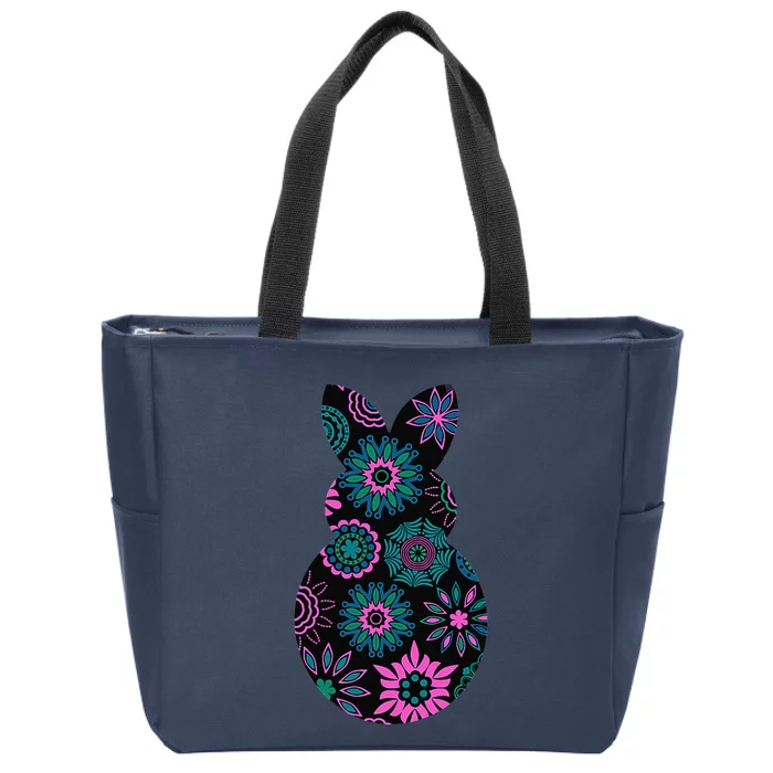 Floral Decorative Easter Bunny Novelty Fashion Top Zip Tote Bag