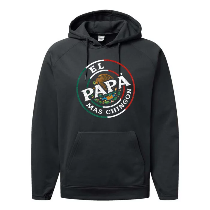 Fathers Day El Papa Mas Chingon Funny Mexican Dad Spanish Performance Fleece Hoodie