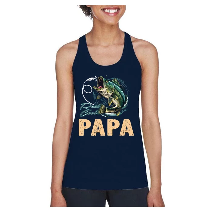 Fathers Day Funny Fisherman Reel Cool Papa Fishing Lover Women's Racerback Tank