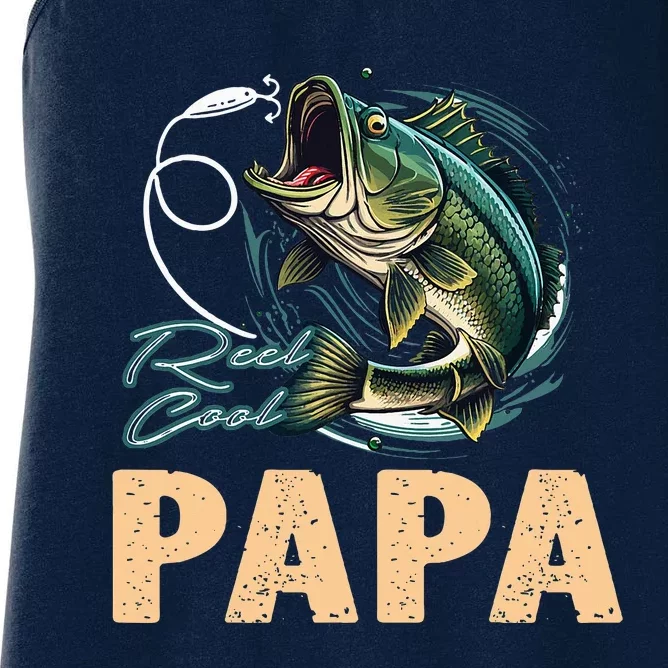 Fathers Day Funny Fisherman Reel Cool Papa Fishing Lover Women's Racerback Tank