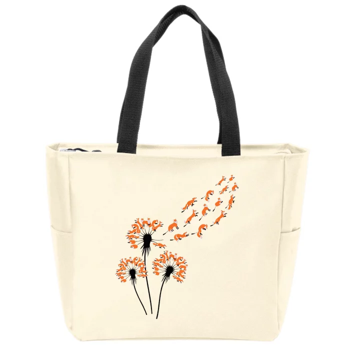 Flower Dandelion Foxes For Fox Lover Fox Zip Tote Bag