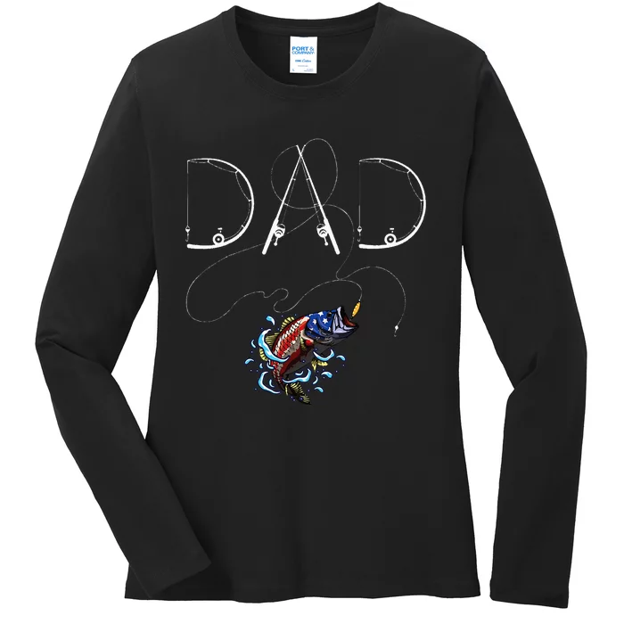 Fisherman Dad Fishing Enthusiast Fish Lover Daddy Fathe Ladies Long Sleeve Shirt