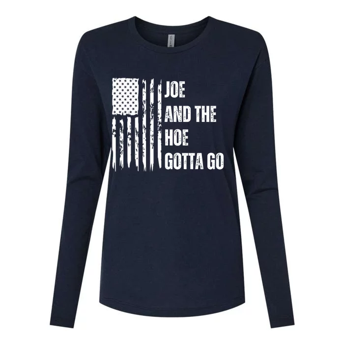 Funny Distress Flag Anti Biden. Joe And The Ho Gotta Gotta Go!! Womens Cotton Relaxed Long Sleeve T-Shirt