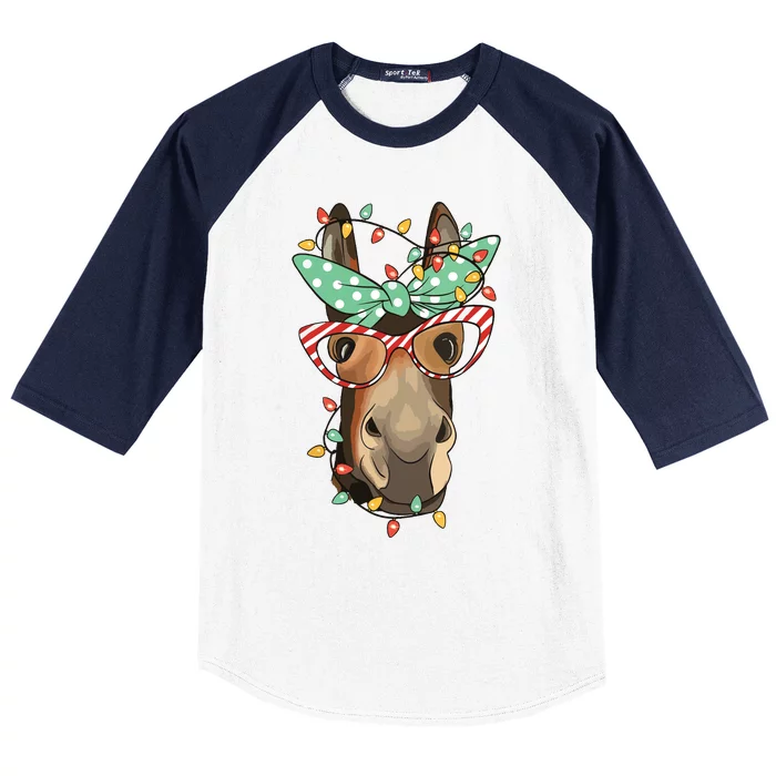 Funny Donkey Farmer Women Girls Family Christmas Baseball Sleeve Shirt